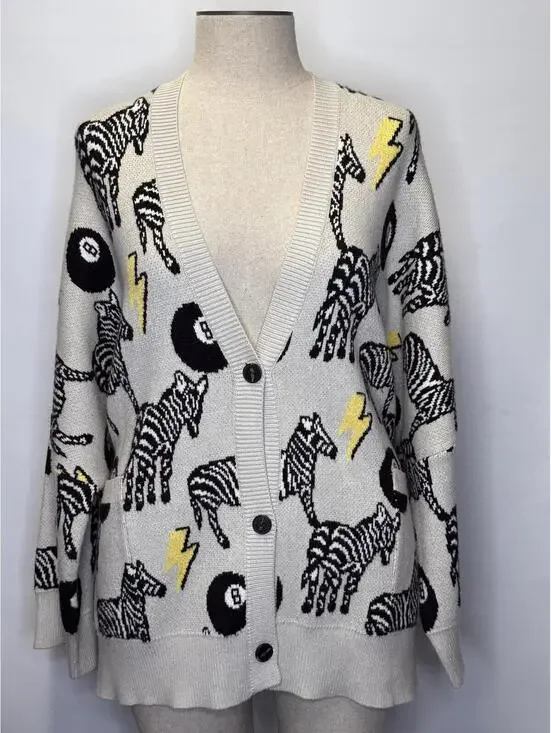Dressed in Lala Zebra Jacquard Boxy Oversize Cardigan L/XL - Picture 5 of 6
